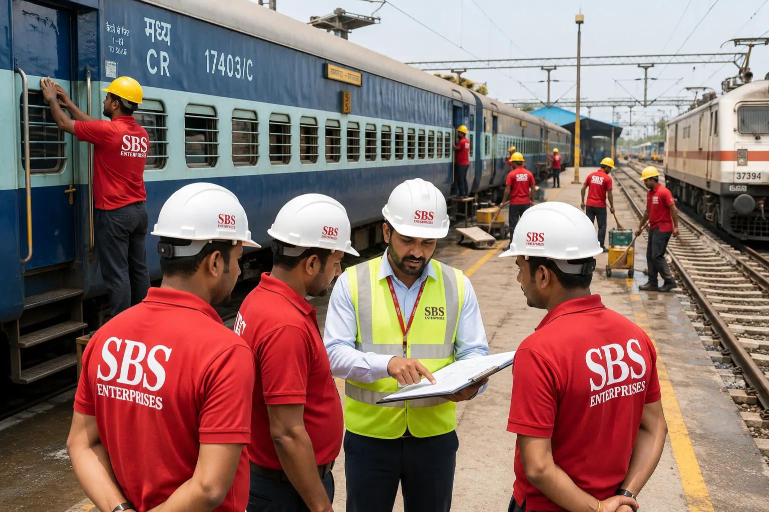 SBS team performing seat repair in railway coach